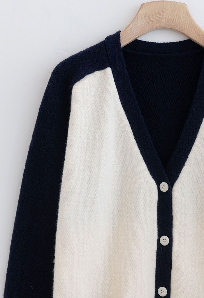 Utility Two-Tone Button Down Cardigan in Navy