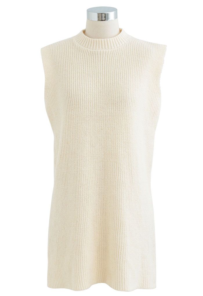 Mock Neck Crop Sweater and Sleeveless Knit Dress Set in Cream - Retro ...