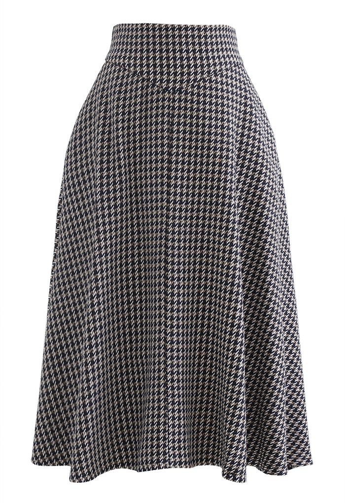 Houndstooth Tweed Textured A-Line Midi Skirt - Retro, Indie and Unique ...