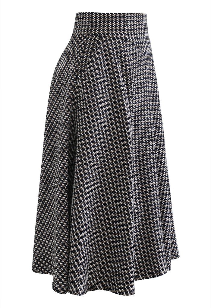 Houndstooth Tweed Textured A-Line Midi Skirt - Retro, Indie and Unique ...