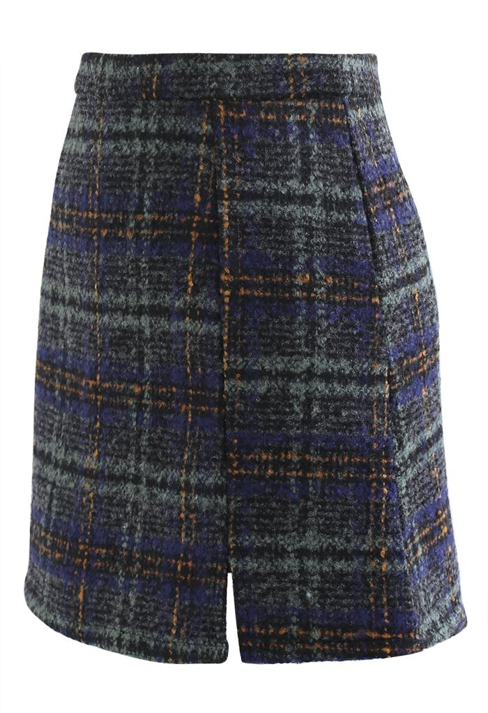 Check Print Wool-Blend Mini Bud Skirt in Teal - Retro, Indie and Unique ...