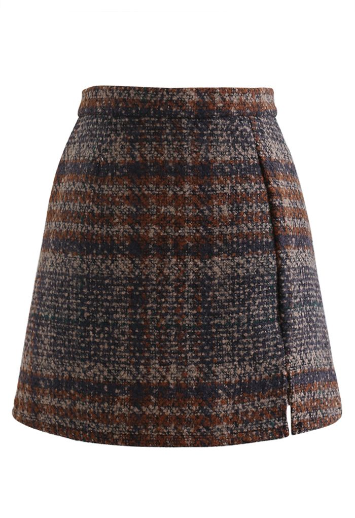 Check Print Wool-Blend Mini Bud Skirt in Caramel - Retro, Indie and ...