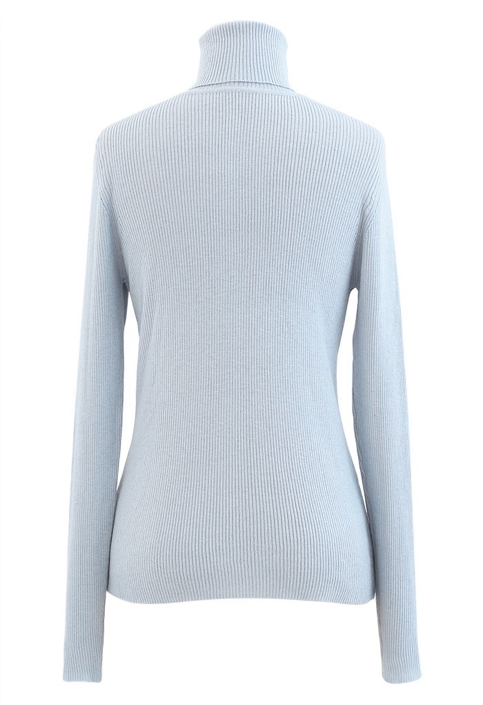 Turtleneck Ribbed Fitted Knit Top in Baby Blue - Retro, Indie and ...