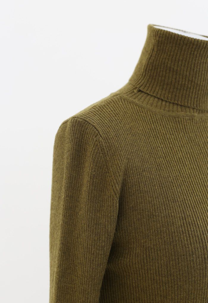 Turtleneck Ribbed Fitted Knit Top in Olive - Retro, Indie and Unique ...