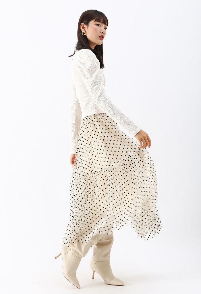 Can't Let Go Dots Mesh Tulle Skirt in Cream