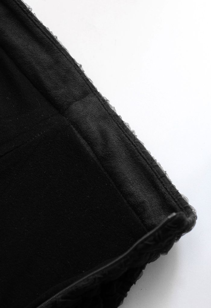 Embossed Mesh Flare Midi Skirt in Black - Retro, Indie and Unique Fashion