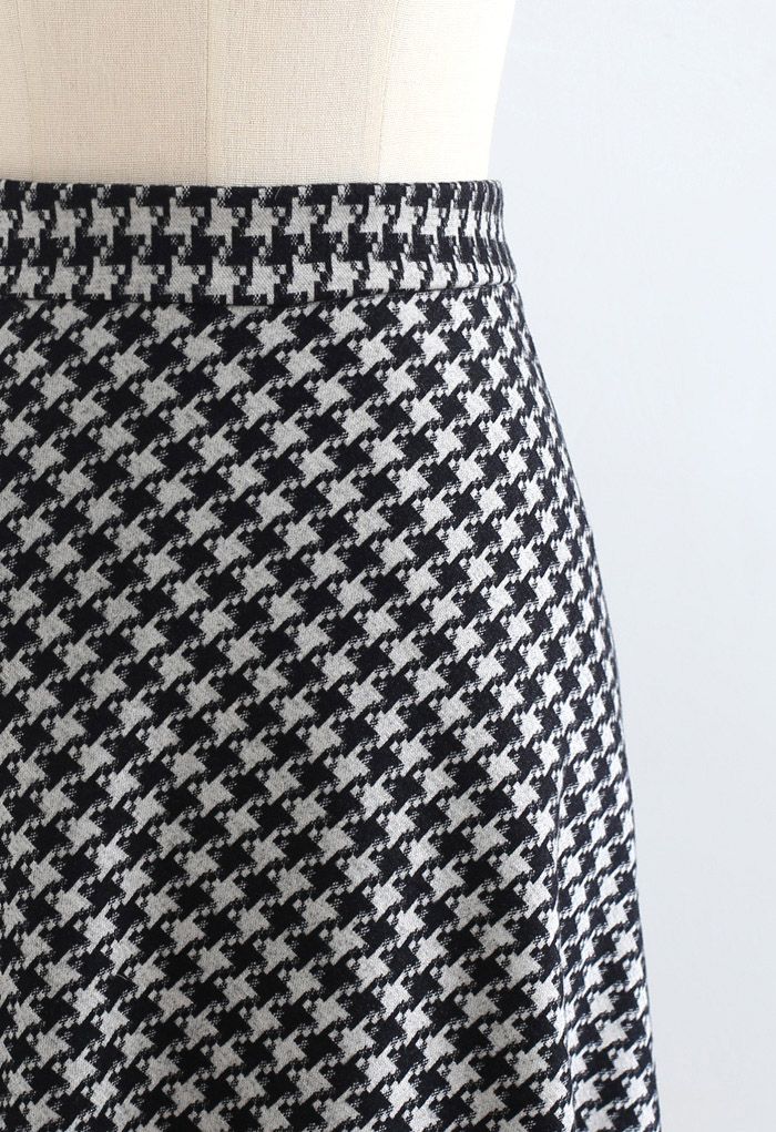 Houndstooth Flare A-Line Midi Skirt in Black - Retro, Indie and Unique ...