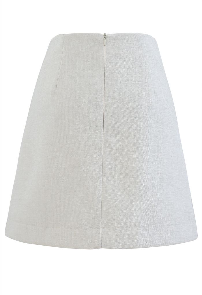 Patched Pocket Shimmer Tweed Mini Skirt in Ivory - Retro, Indie and ...