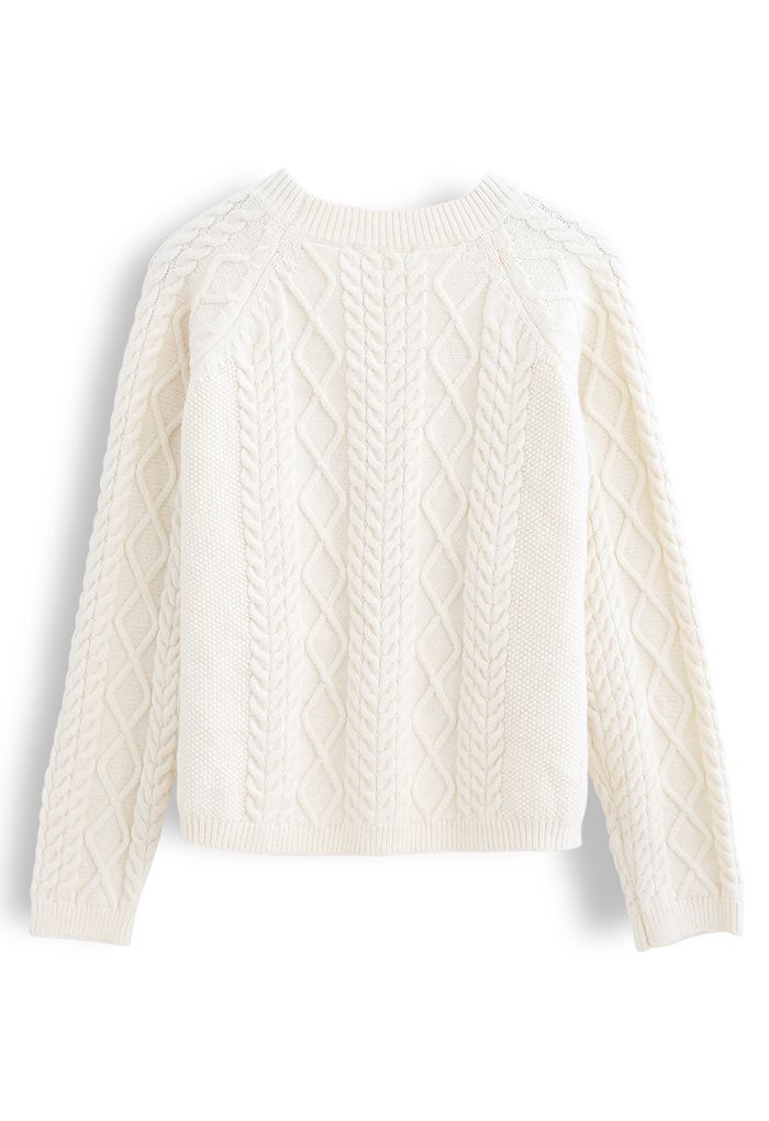 Braid Texture Cropped Knit Sweater in Ivory - Retro, Indie and Unique ...