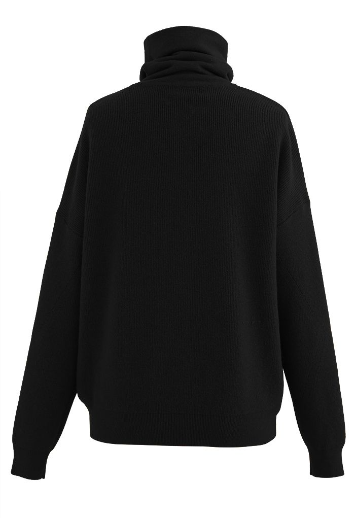 Basic Turtleneck Ribbed Knit Sweater in Black - Retro, Indie and Unique ...