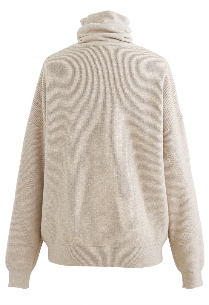 Basic Turtleneck Ribbed Knit Sweater in Sand