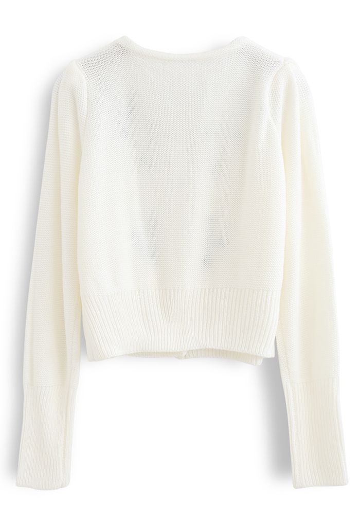 Flower Stitched Buttoned Knit Cardigan in White - Retro, Indie and ...