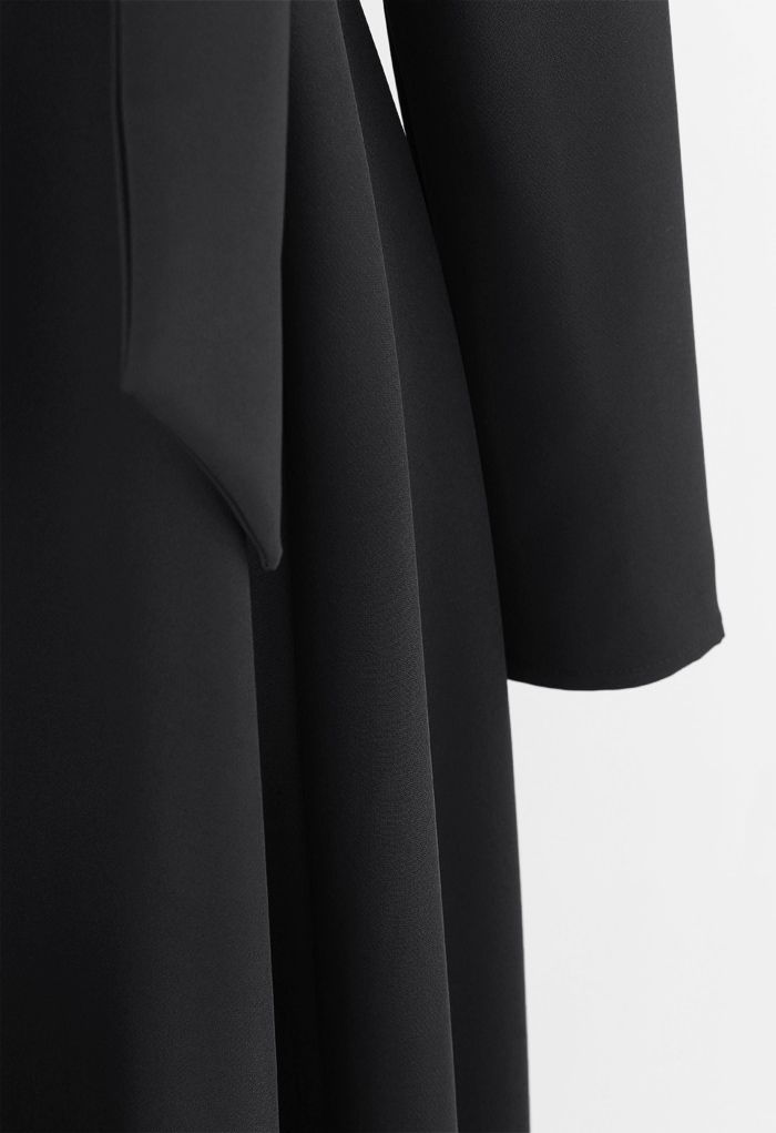 Scarf V-Neck Flare Midi Dress in Black - Retro, Indie and Unique Fashion