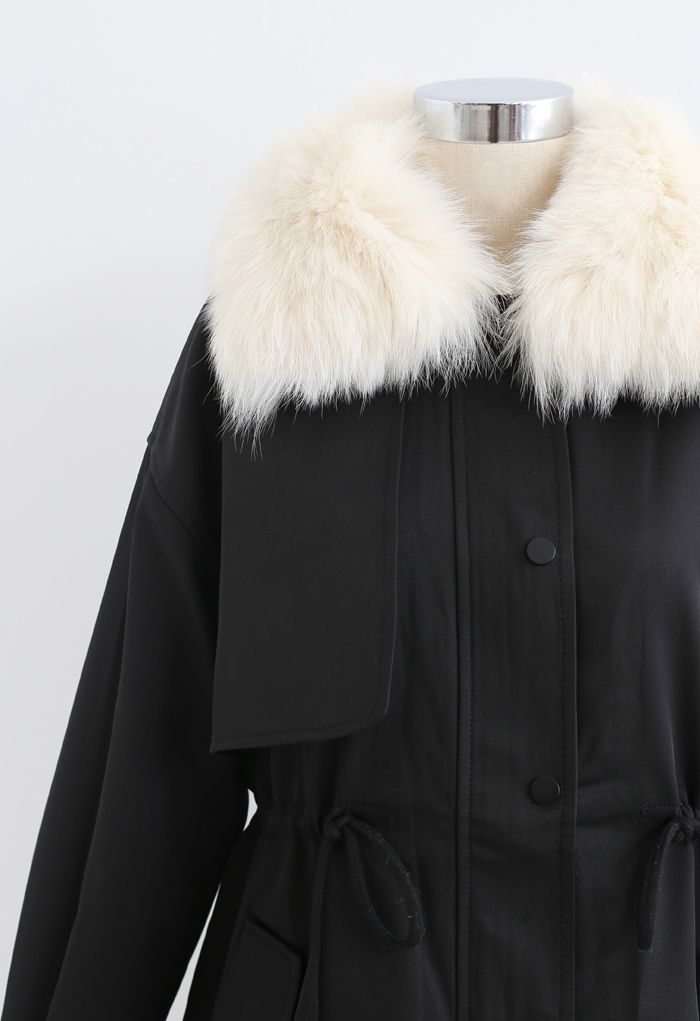 Faux Fur Collar Short Parka in Black - Retro, Indie and Unique Fashion