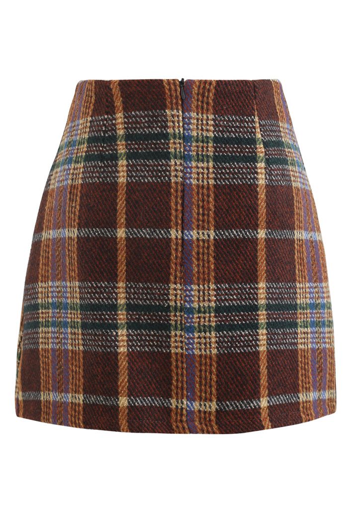 Classic Plaid Wool-Blend Mini Skirt in Caramel - Retro, Indie and ...