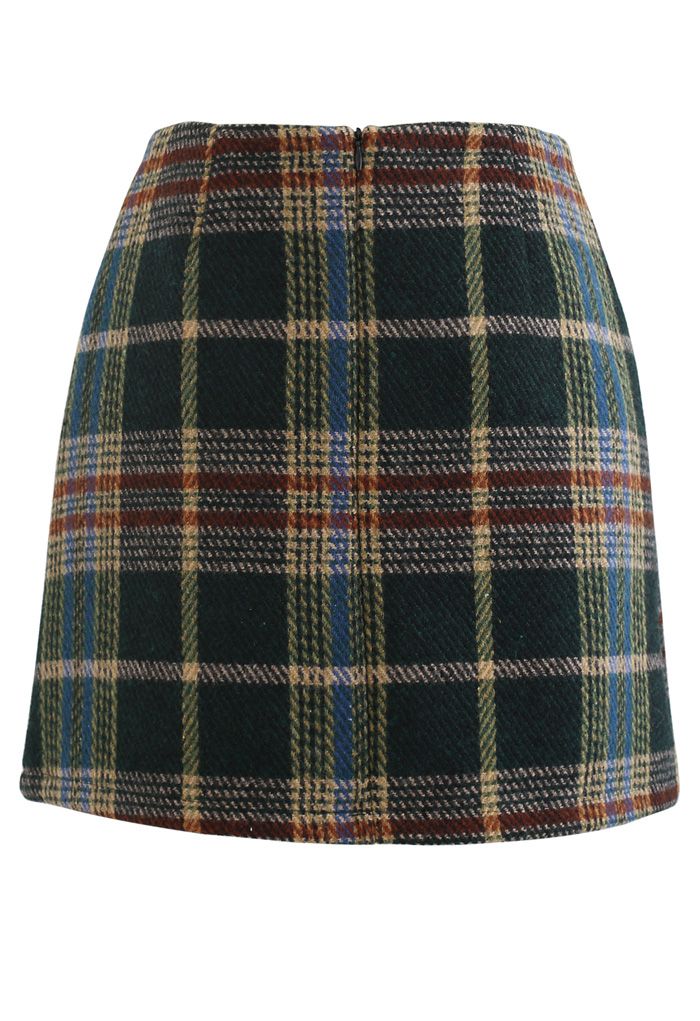 Classic Plaid Wool-Blend Mini Skirt in Green
