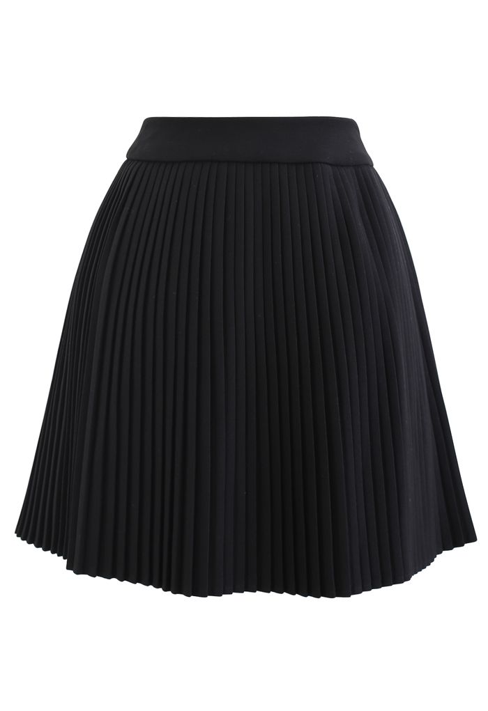 Horsebit Trims Pleated Mini Skirt in Black