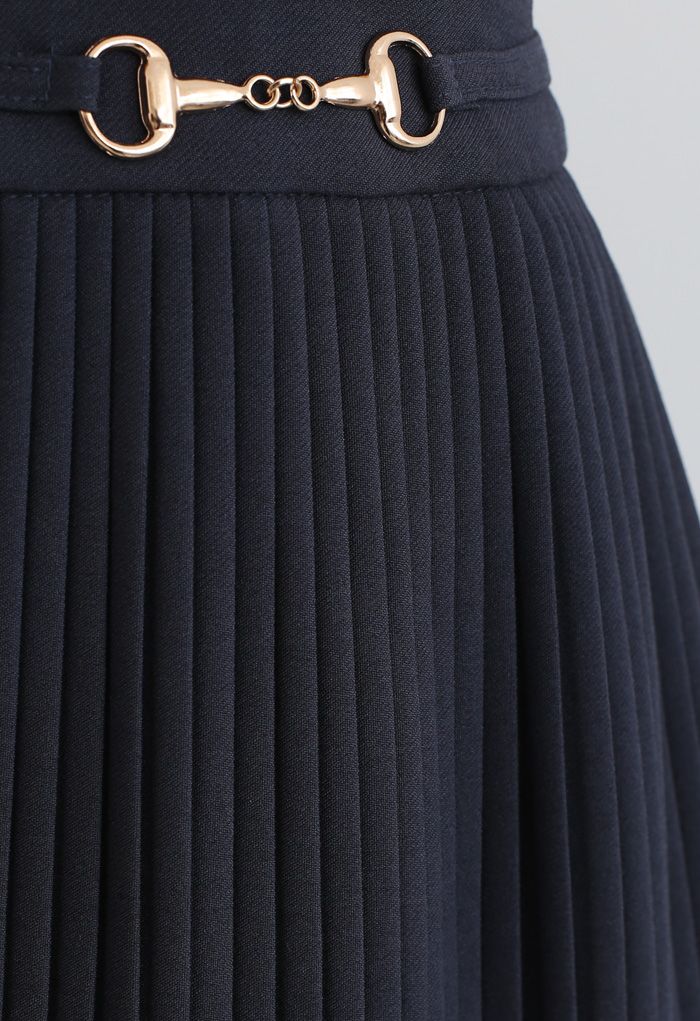 Horsebit Trims Pleated Mini Skirt in Smoke