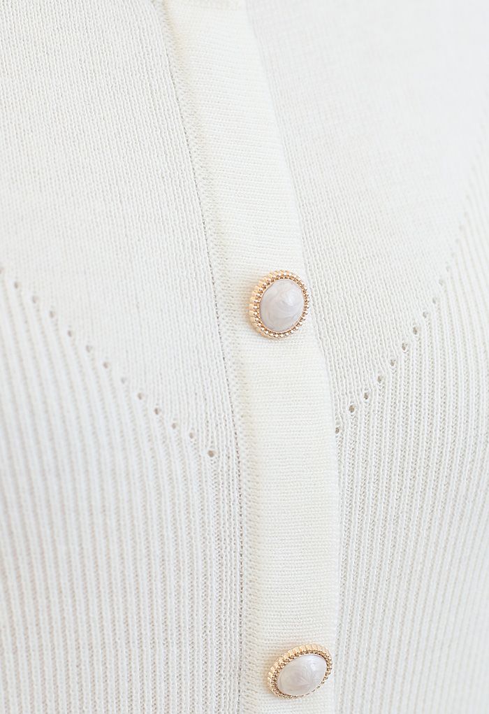 Button Ribbed Puff Sleeve Knit Top in Cream - Retro, Indie and Unique ...