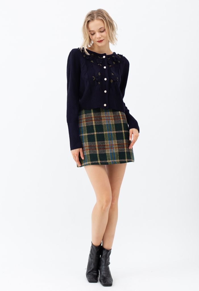 Classic Plaid Wool-Blend Mini Skirt in Green