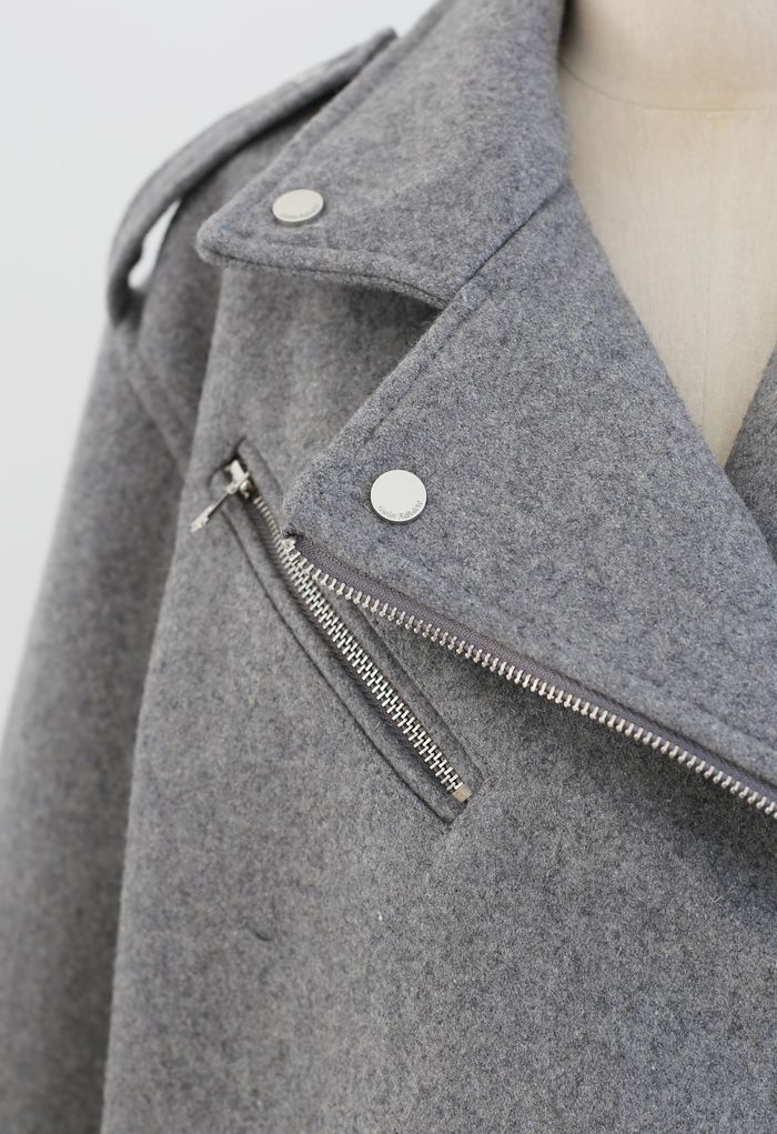 WoolBlend Zipper Moto Jacket in Grey Retro, Indie and