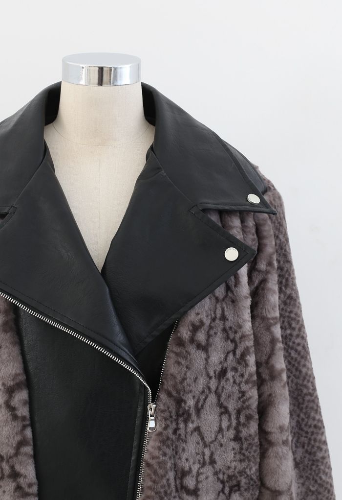 Quilted Leather Animal Faux Fur Jacket