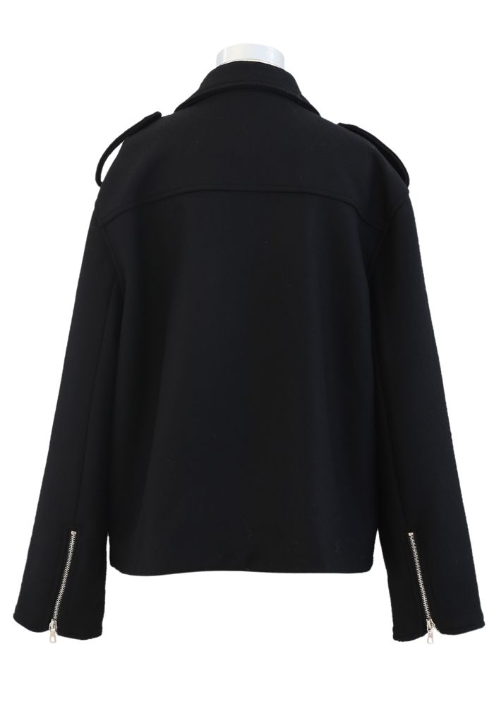 Wool-Blend Zipper Moto Jacket in Black - Retro, Indie and Unique Fashion