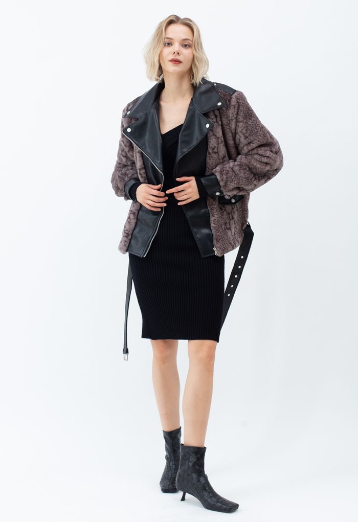 Quilted Leather Animal Faux Fur Jacket