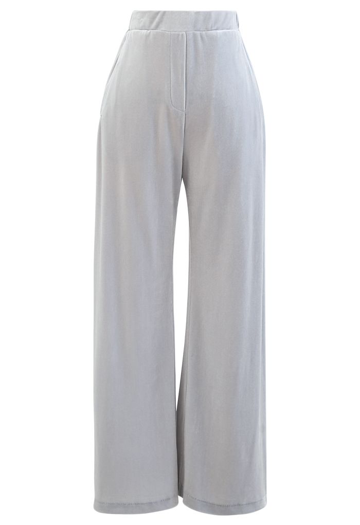 Side Pockets High Waist Velvet Pants in Grey - Retro, Indie and Unique ...