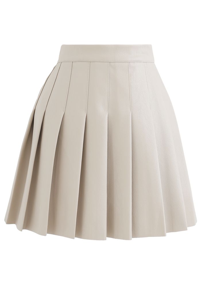 Pleated Faux Leather Mini Skirt in Cream - Retro, Indie and Unique Fashion