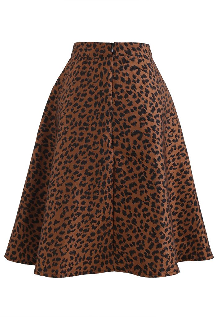 Leopard Jacquard Asymmetric Flare Skirt in Caramel