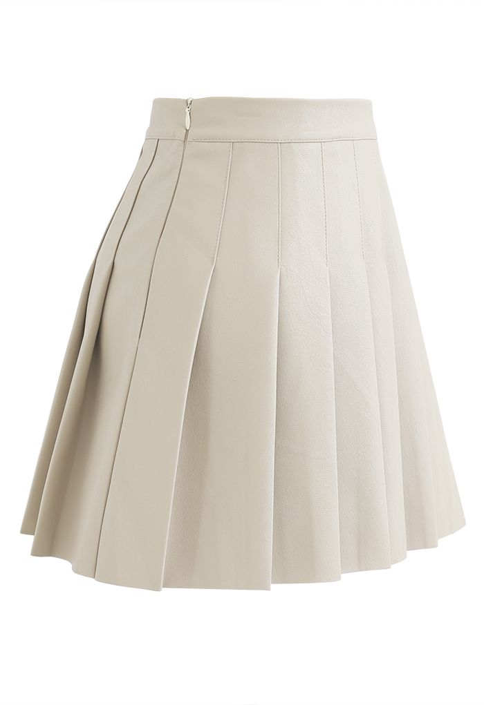 Pleated Faux Leather Mini Skirt in Cream - Retro, Indie and Unique Fashion