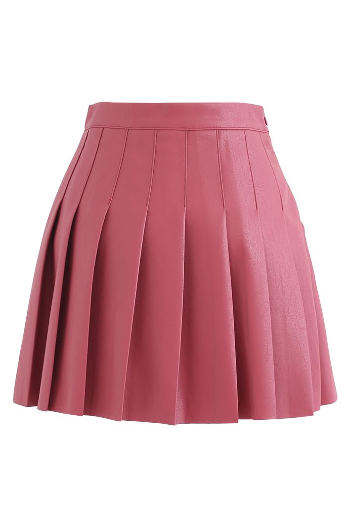 Pleated Faux Leather Mini Skirt in Rouge Pink - Retro, Indie and Unique ...