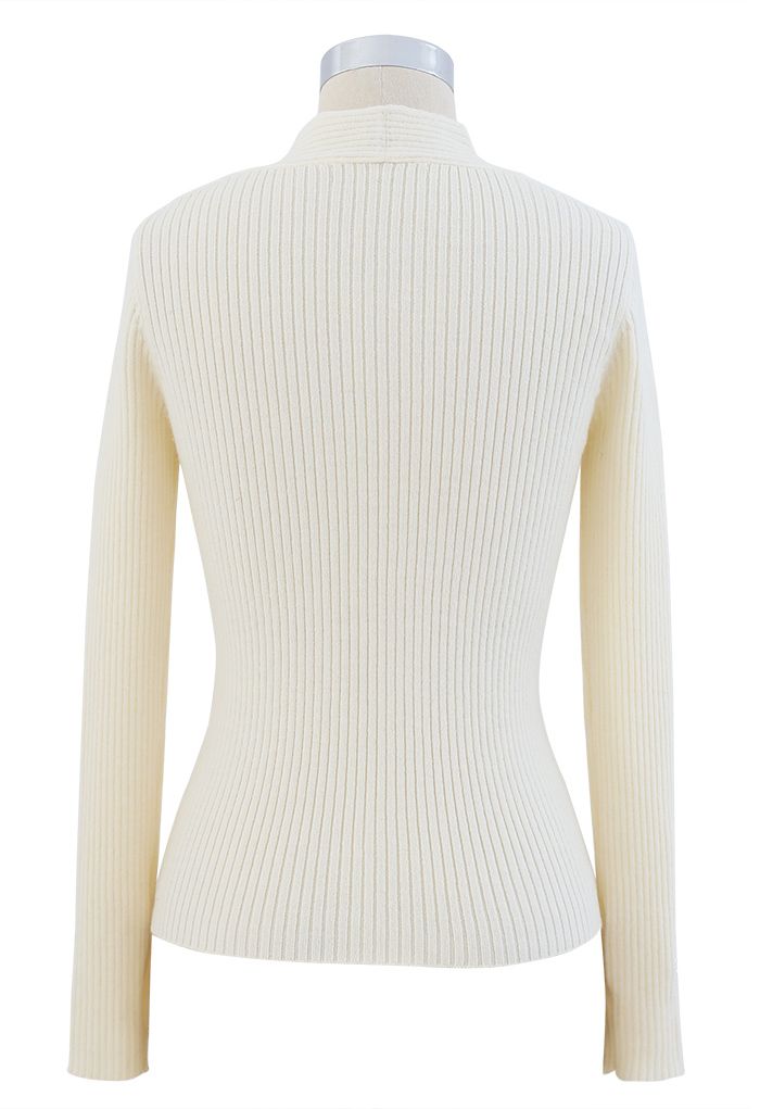 Cross Front Ribbed Knit Top in Cream