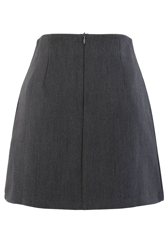 Buttoned Flap Pleated Mini Skirt in Grey - Retro, Indie and Unique Fashion