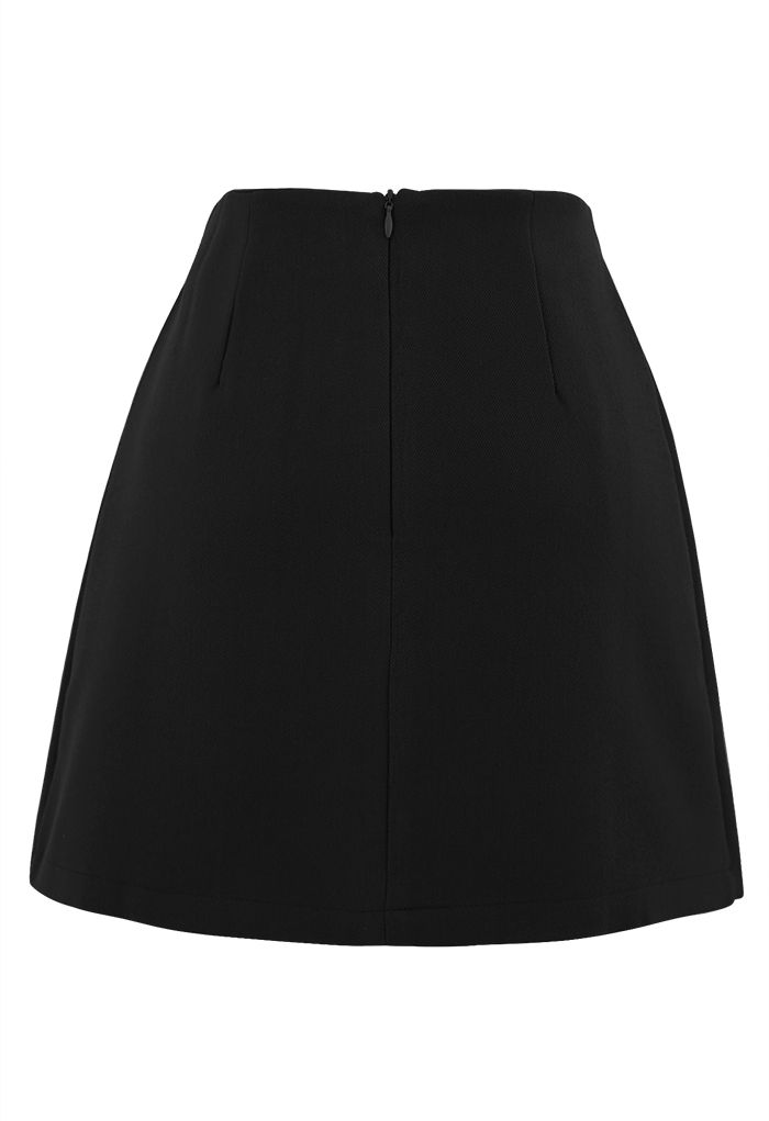 Buttoned Flap Pleated Mini Skirt in Black - Retro, Indie and Unique Fashion