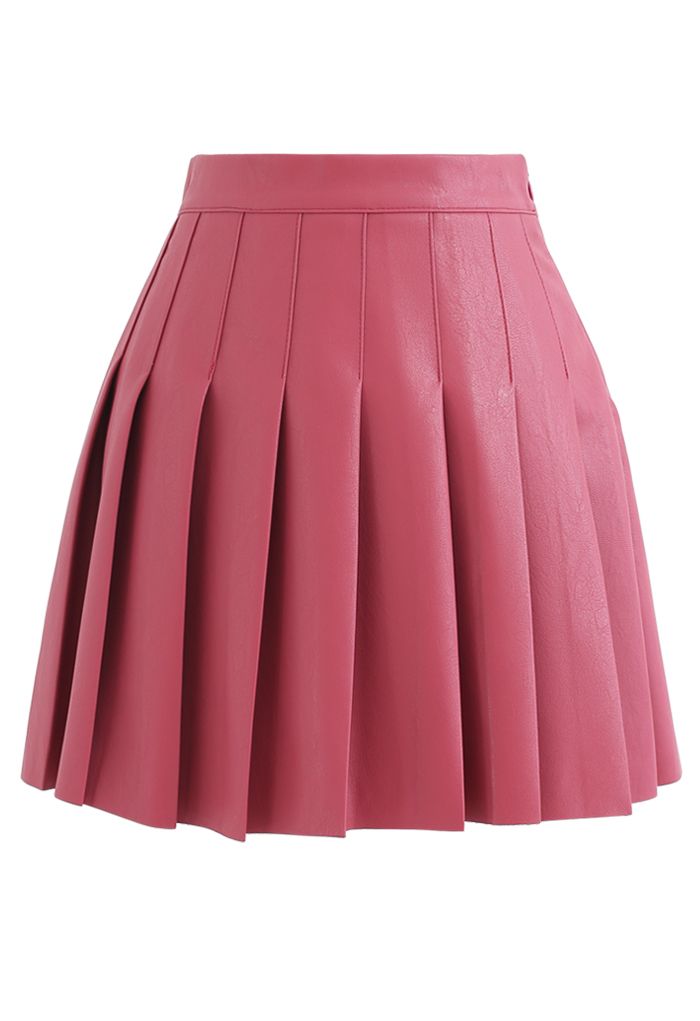 Pleated Faux Leather Mini Skirt in Rouge Pink - Retro, Indie and Unique ...