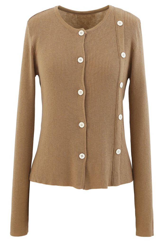 Double-Breasted Rib Knit Top in Camel - Retro, Indie and Unique Fashion