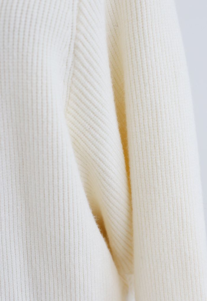 Batwing Ribbed Knit Longline Cardigan in Cream