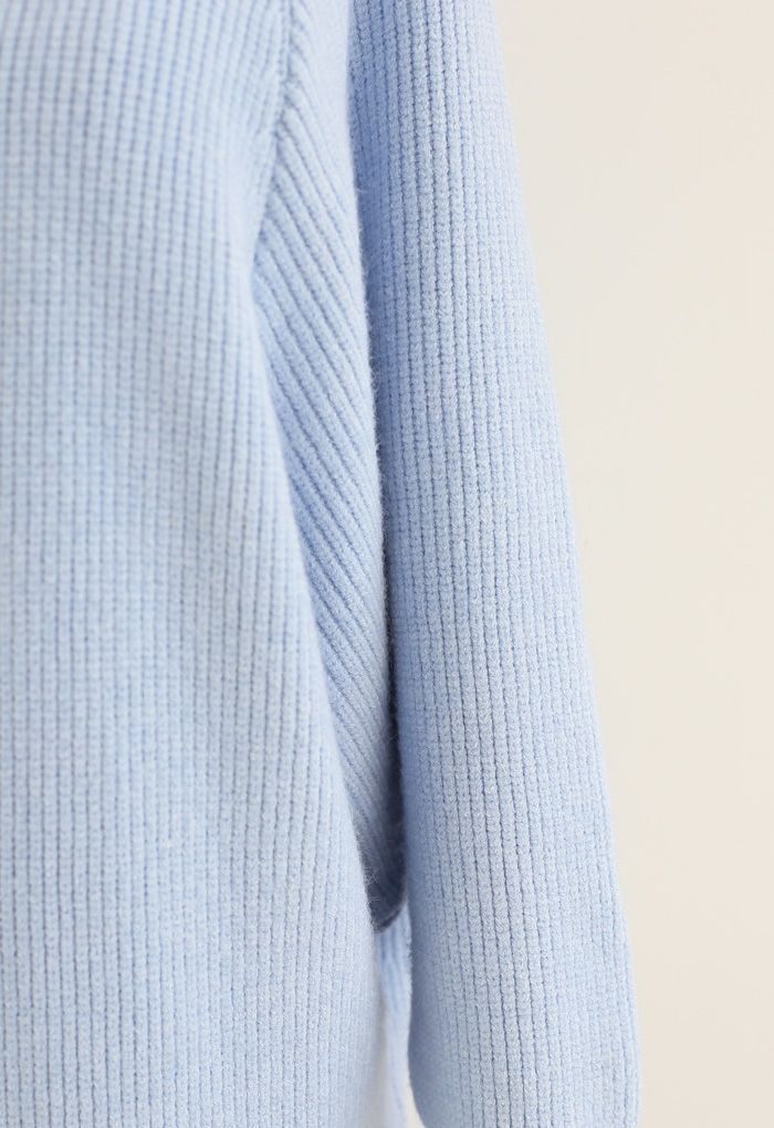 Batwing Ribbed Knit Longline Cardigan in Baby Blue - Retro, Indie and ...
