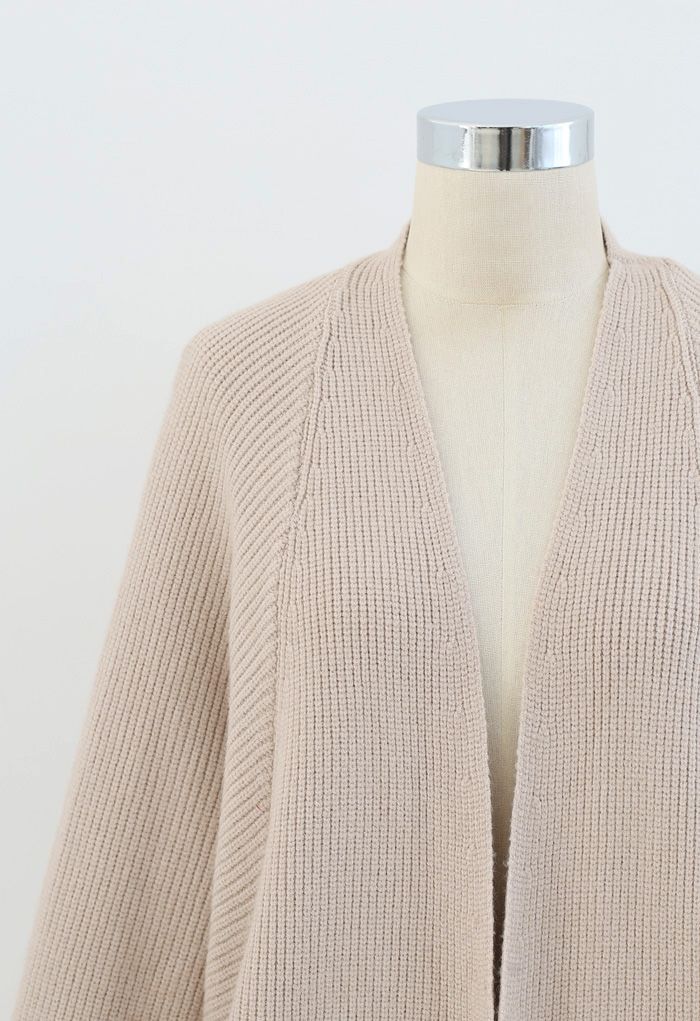 Batwing Ribbed Knit Longline Cardigan in Sand - Retro, Indie and Unique ...