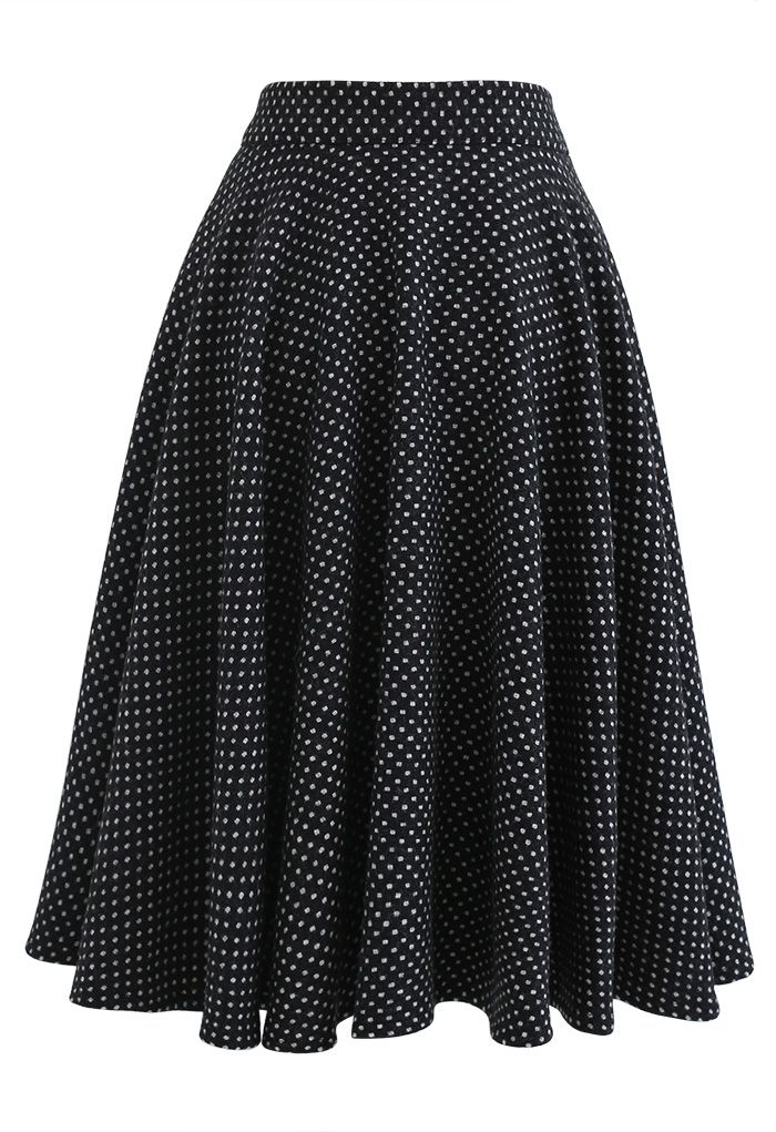 Polka Dots Wool-Blend Flare Skirt - Retro, Indie and Unique Fashion