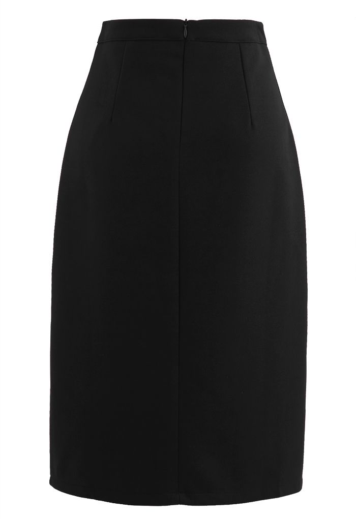 Side Slit Midi Pencil Skirt in Black - Retro, Indie and Unique Fashion