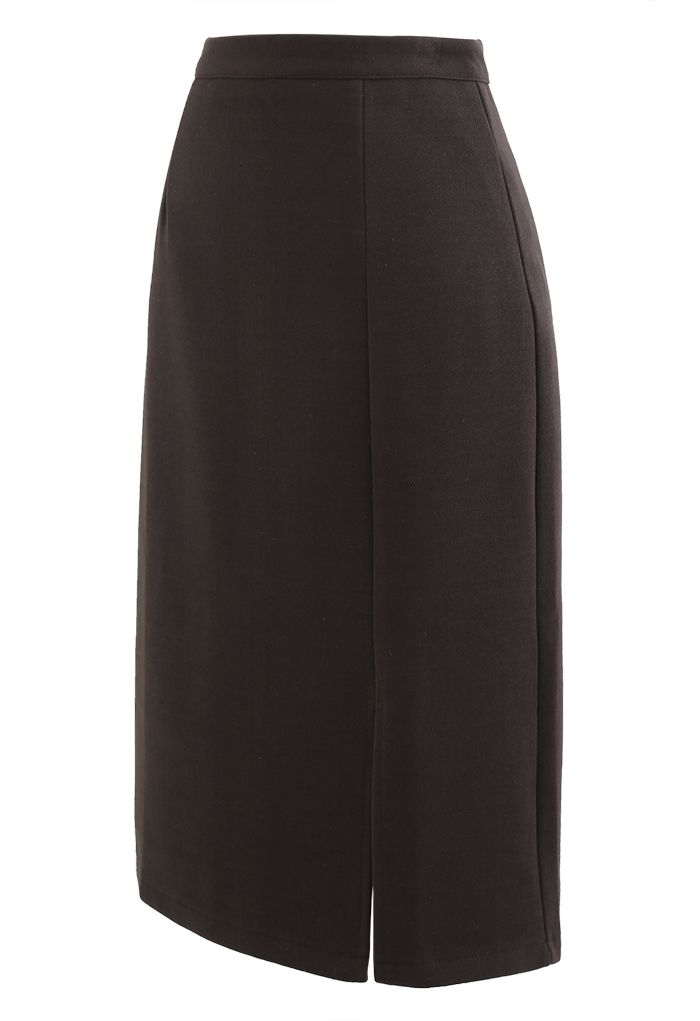 Side Slit Midi Pencil Skirt in Brown - Retro, Indie and Unique Fashion