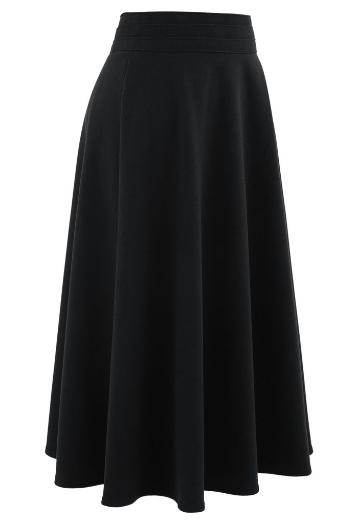 High Waist A-Line Flare Midi Skirt in Black - Retro, Indie and Unique ...