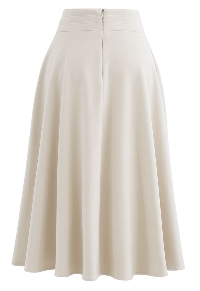 High Waist A-Line Flare Midi Skirt in Cream - Retro, Indie and Unique ...