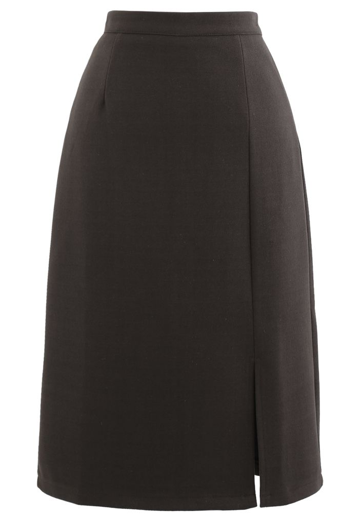 Side Slit Midi Pencil Skirt in Brown - Retro, Indie and Unique Fashion