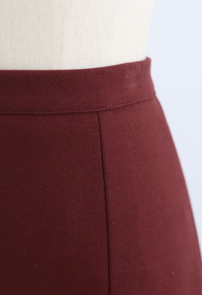 Side Slit Midi Pencil Skirt in Red