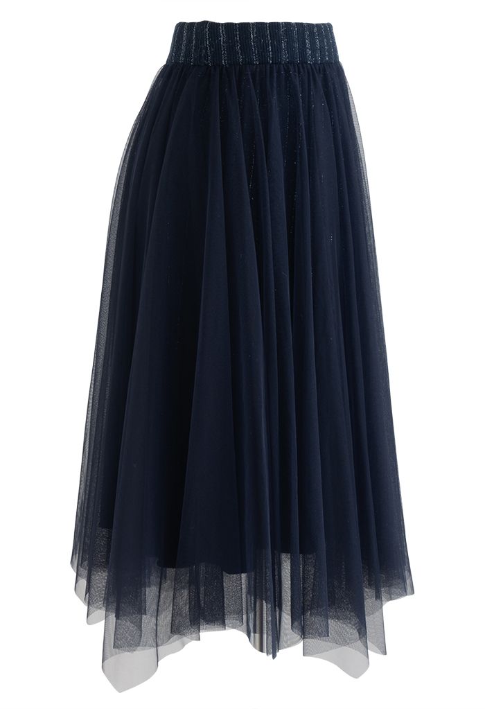Reversible Shimmer Line Mesh Tulle Skirt in Navy - Retro, Indie and ...