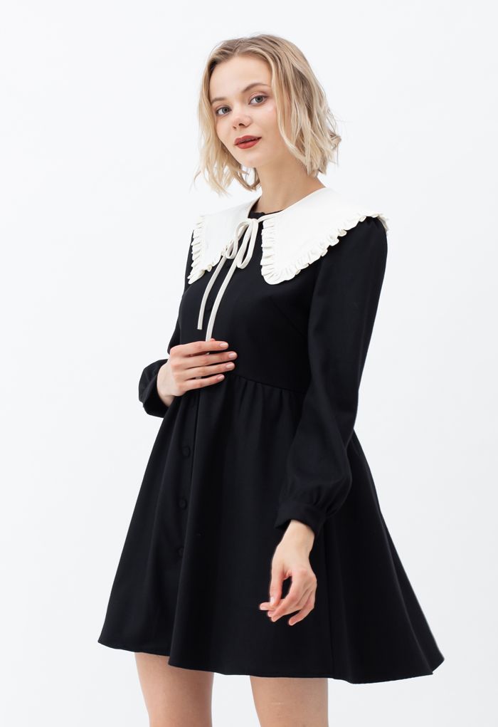 Detachable Collar Button Down Coat Dress in Black - Retro, Indie and ...